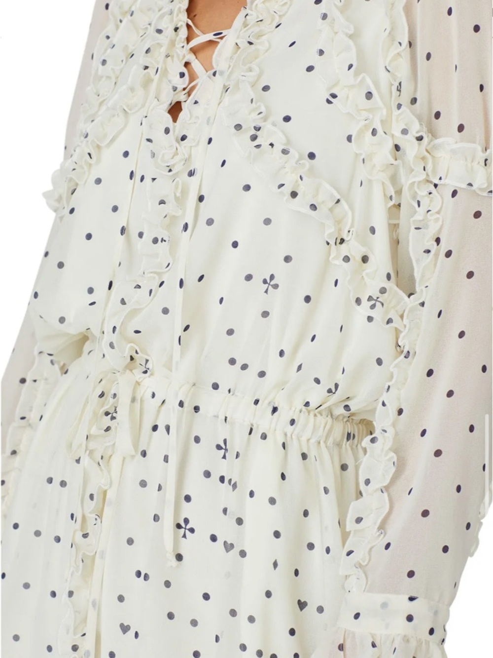 Koché Collective Polka Dot Ruffle Lace-Up Dress Size 36 Sheer Romantic - Picture 10 of 11